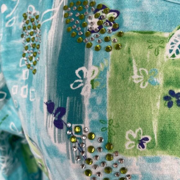 Koret Three Quarter Sleeve Beaded Floral Top Size M EUC - Picture 3 of 7
